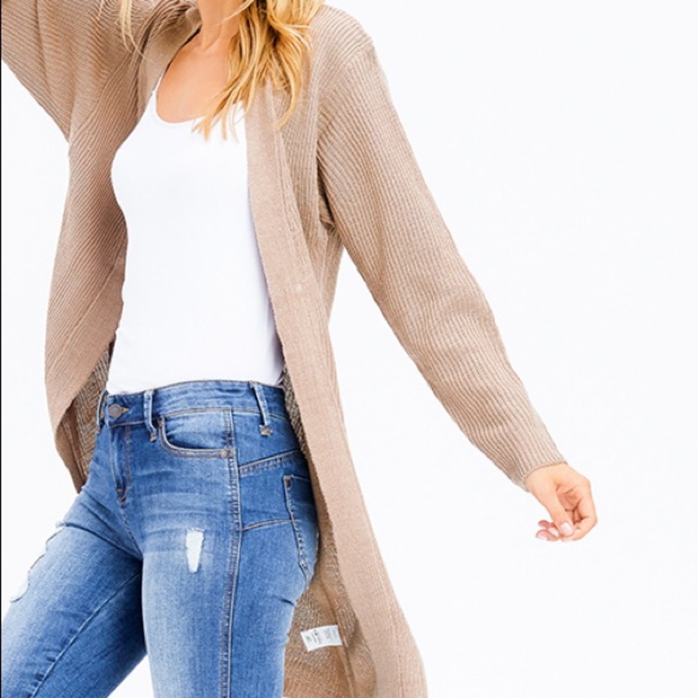 Khaki Brown Ribbed Cardigan - Picture 3 of 7